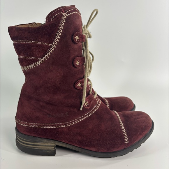 Josef Seibel Shoes - Josef Seibel Palima lace up low heel suede boots 
Size EU 39 US 8.5 red